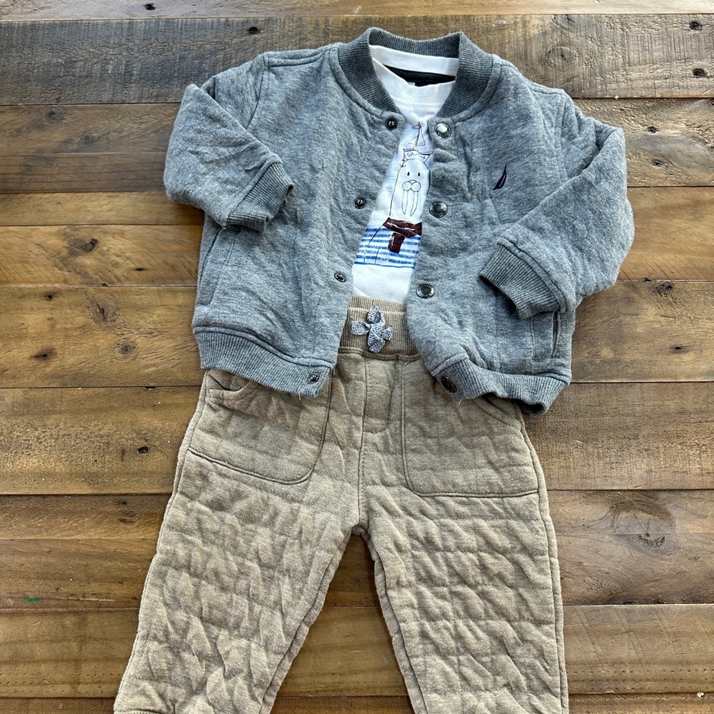 Gray Jacket and Tan Quilted Pants Set by Nautica Kids